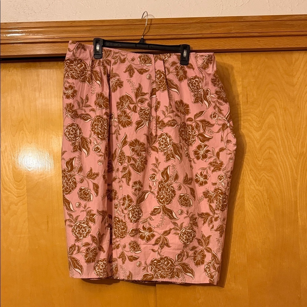 Lane Bryant Pink and Brown Floral Pencil Skirt